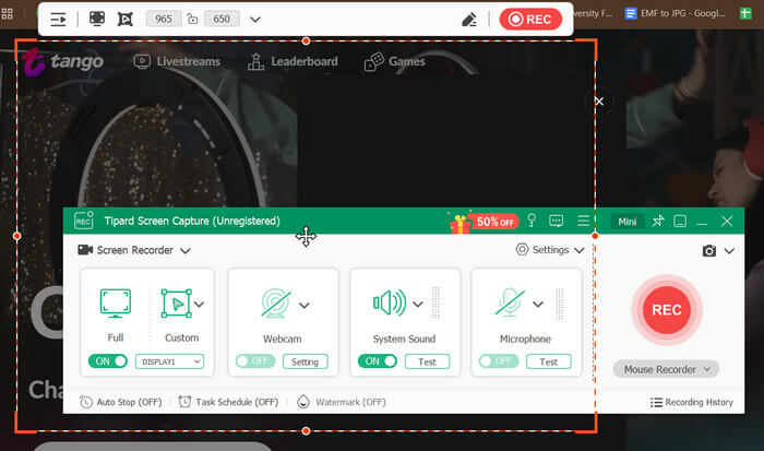 Sélecteur de résolution vidéo Tango Live avec options de qualité