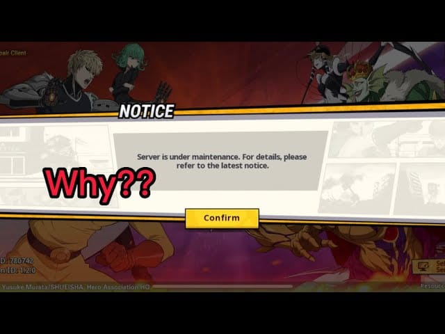 Image guide pour l'avis de maintenance du serveur de One Punch Man The Strongest