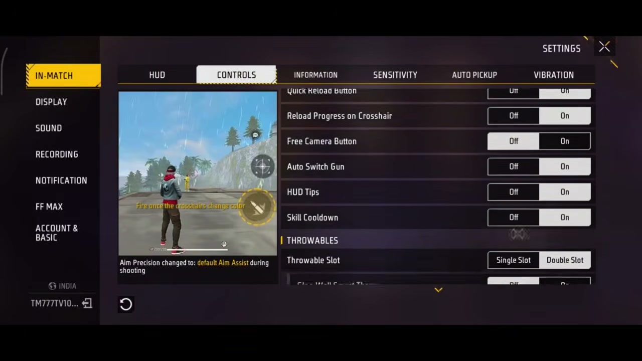 Free Fire Max controls Default Aim Assist headshot setup