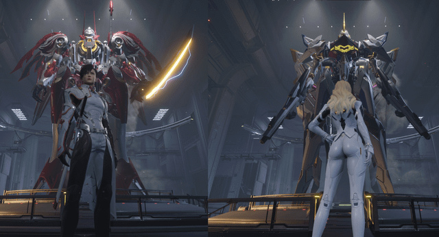 Striker customization interface showing component slots in Mecha Break