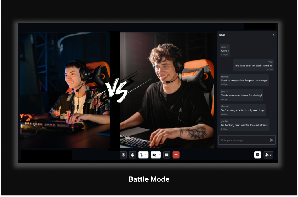 Interface en écran partagé lors d'une battle live PK