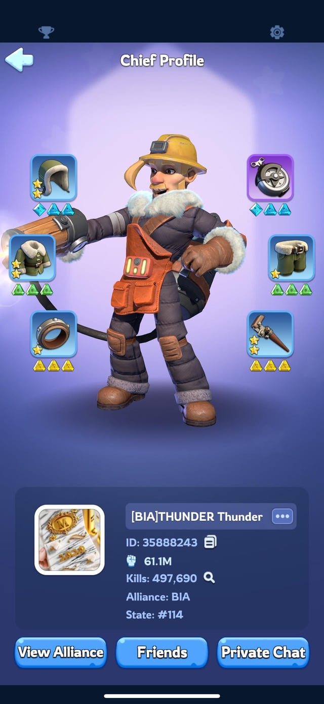 Chief Profile screen in State of Survival showing Chief name and numeric User ID