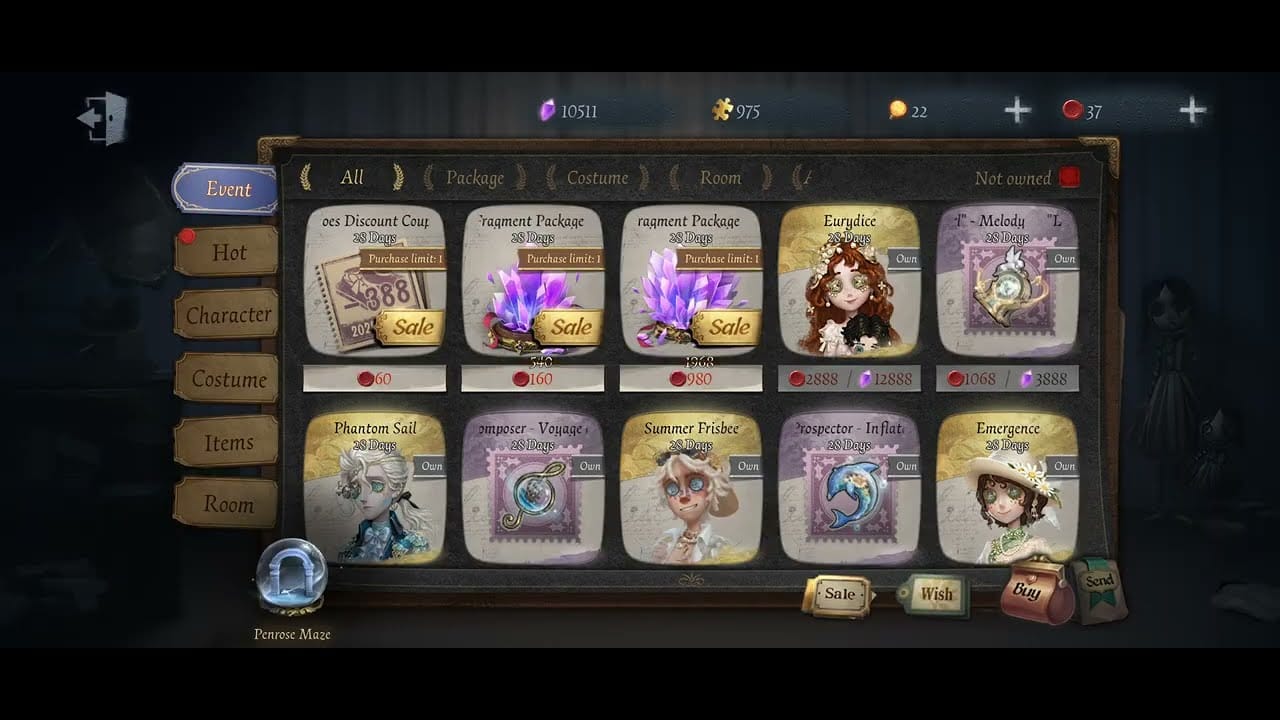 利用可能なエコーパックが表示されたIdentity Vのゲーム内ストア画面