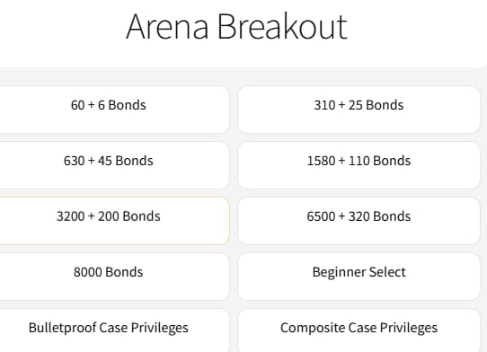 Opcje platform płatniczych Arena Breakout: Infinite Bonds