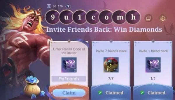 Mobile Legends friend invite sharing campaign interface displaying assist limits