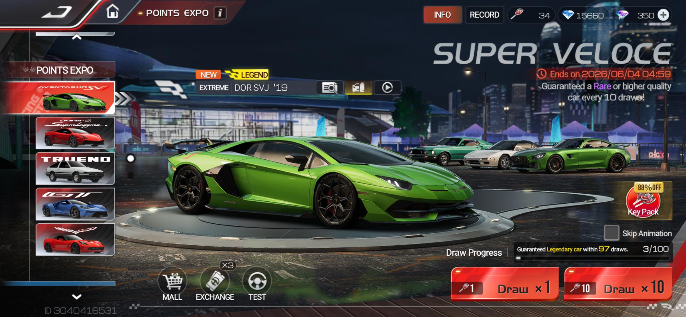 Interface de invocação no jogo da Limited Expo de Racing Master exibindo as taxas do banner
