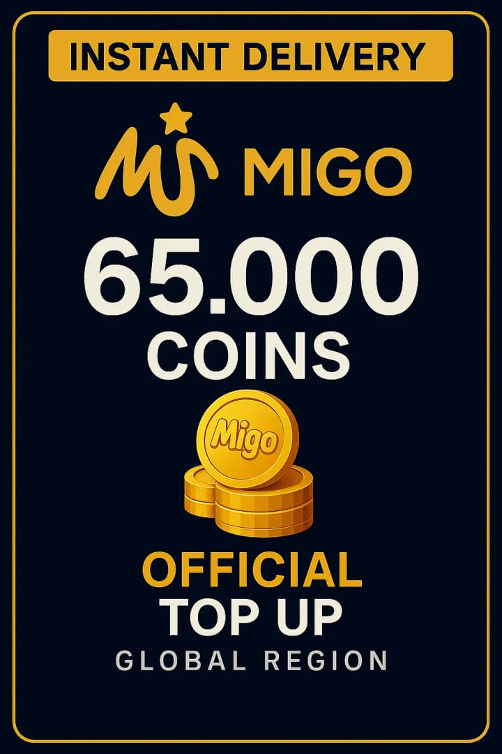 Panduan tambah nilai web MIGO Live Gold menunjukkan pemilihan pakej syiling dan tampalan ID