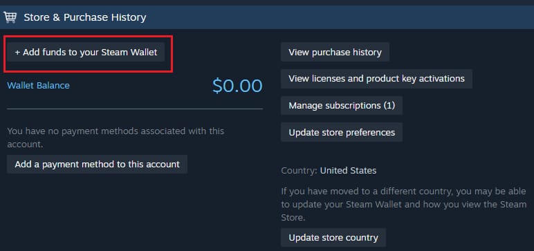 Steam Wallet add funds page with official payment and checkout interface.