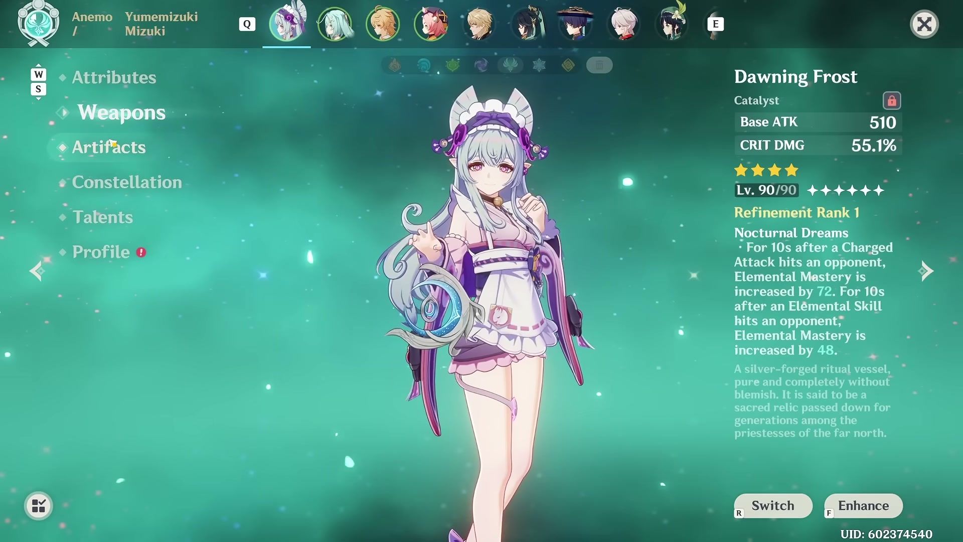 Opcja broni Dawning Frost dla Yumemizuki Mizuki