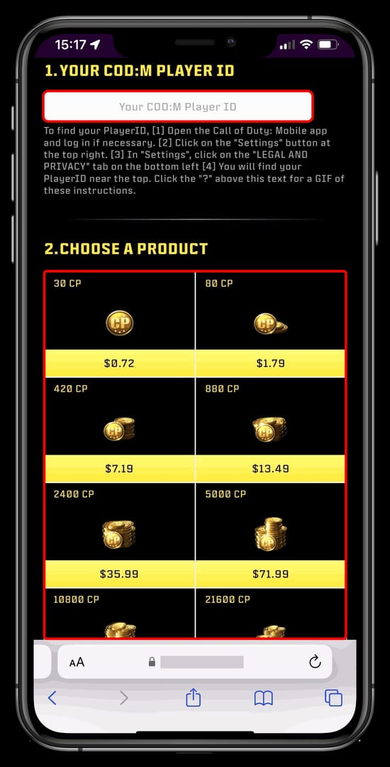 Imagen comparativa de los métodos de pago de CP de Call of Duty Mobile sin tarjeta de crédito en Android, iPhone y pago web