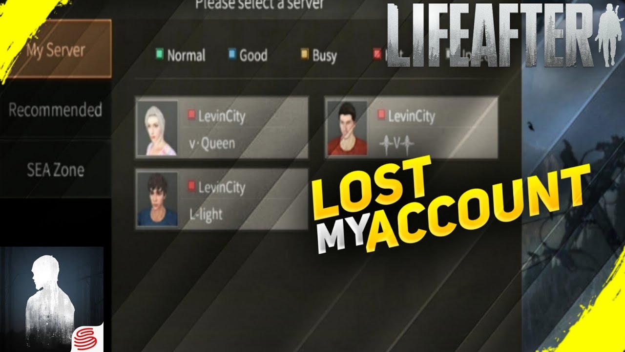 Schermata iniziale di LifeAfter con evidenziato il pulsante del canale di recupero account