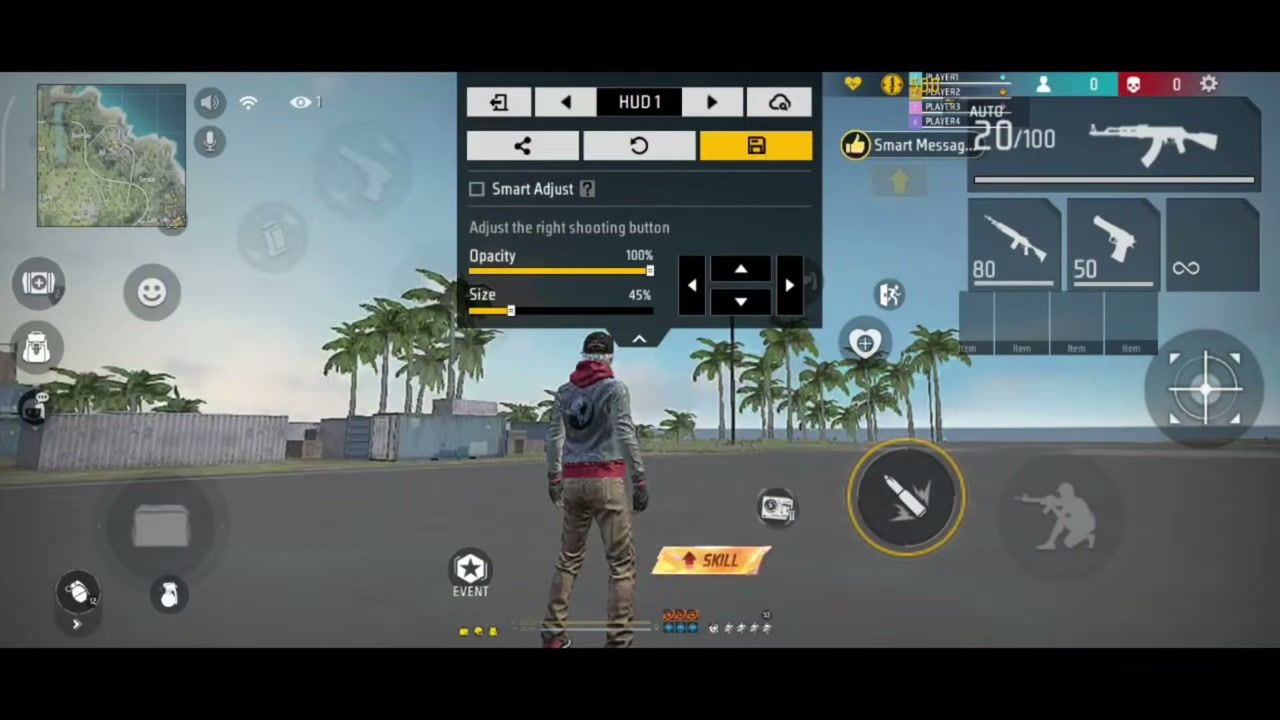 Free Fire Max fire button HUD size for drag headshot
