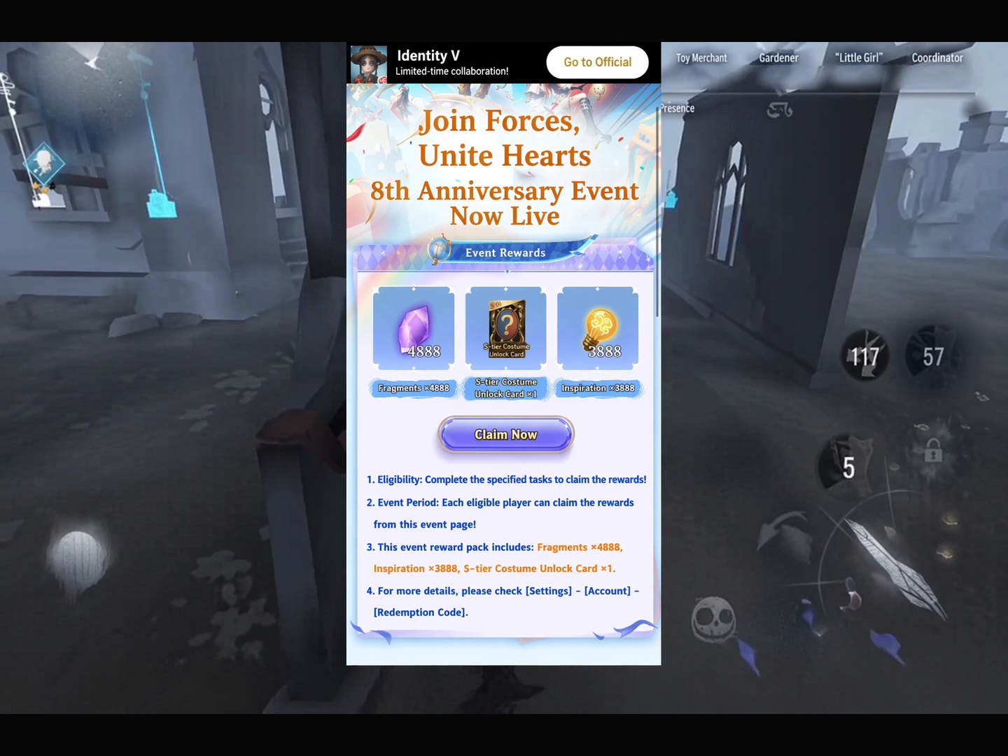Anniversary claim confirmation interface