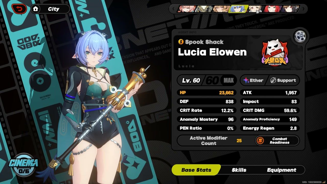 สเตตัสพื้นฐานของ Lucia Elowen Ether Support ใน Zenless Zone Zero