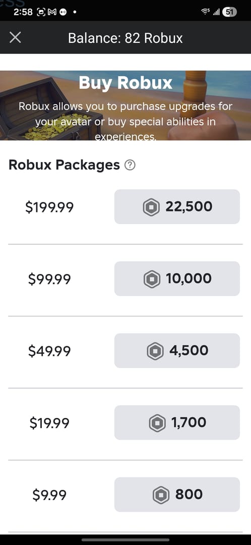 다양한 플랫폼에서의 Roblox Robux 구매 화면