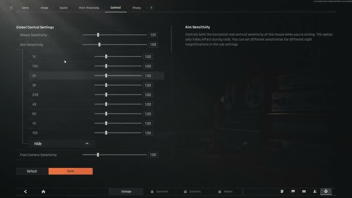 Player aiming down sights in Arena Breakout displaying custom sensitivity adjustments