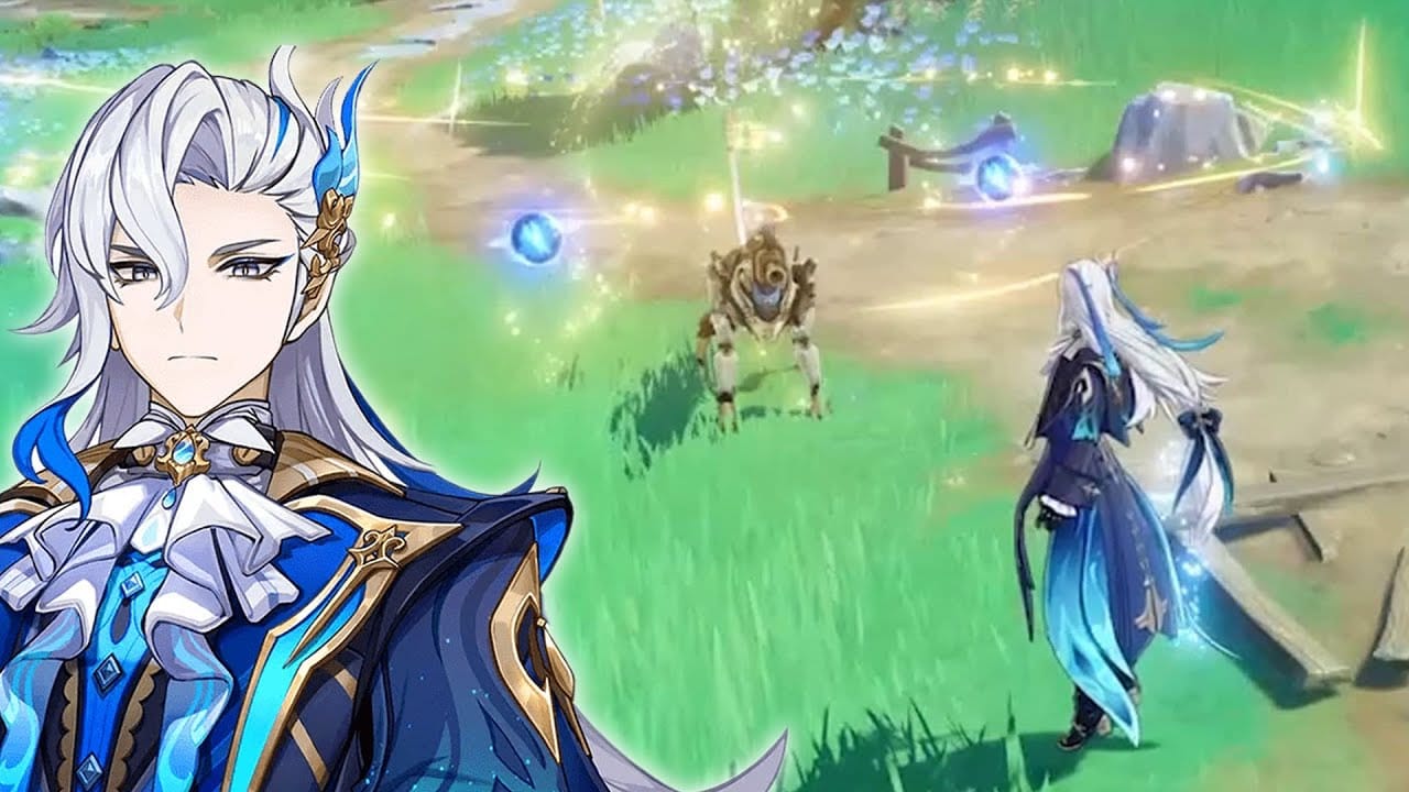 Neuvillette usando su ataque de agua cargado en el Abismo Espiral de Genshin Impact como un hipercarry F2P recomendado