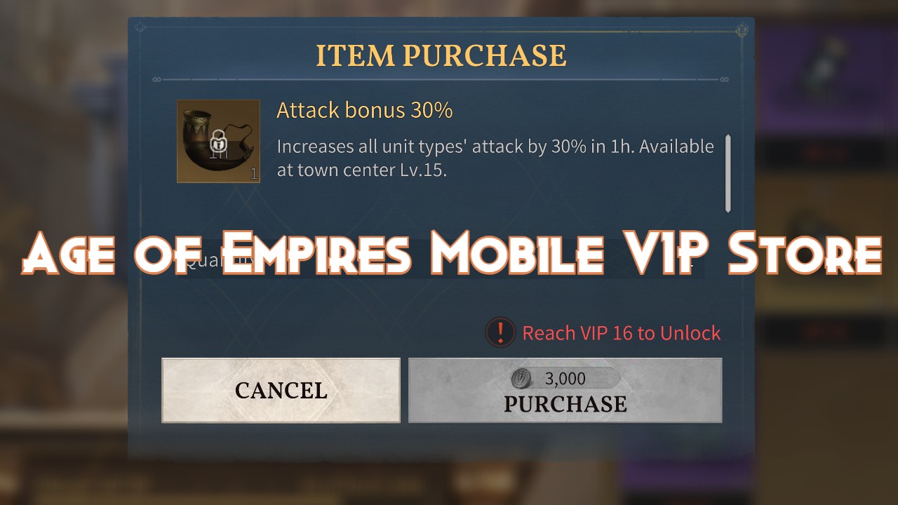 หน้าต่างสถานะ VIP ใน Age of Empires Mobile แสดงโบนัสการวิจัยและพลังกาย