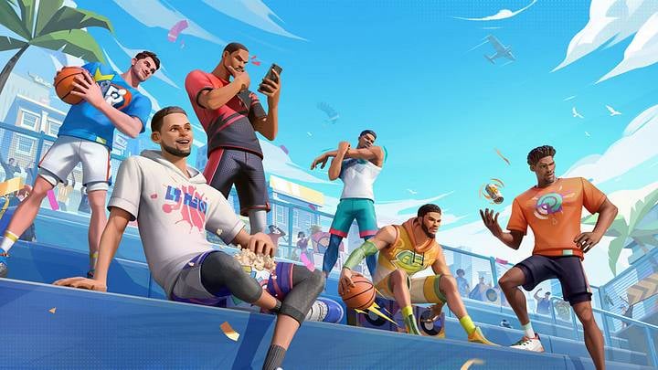 Player timing a block contest under the basket in Dunk City Dynasty
