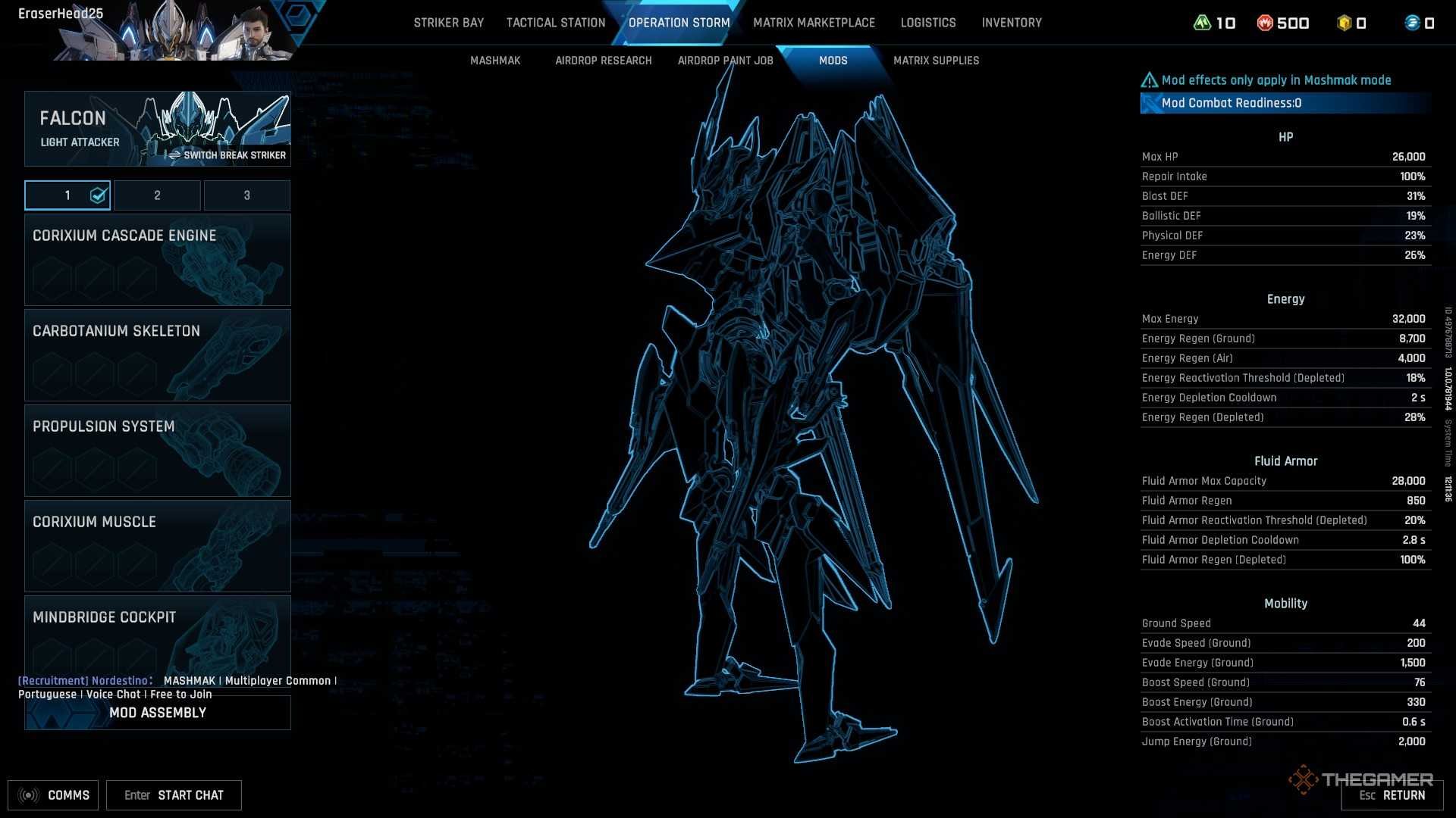 Der Striker-Mod-Anpassungsbildschirm mit Komponenten-Slots in Mecha Break