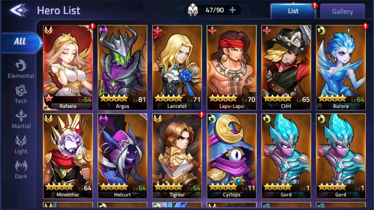 Mobile Legends Adventure Holy Sanctuary interface showing five core heroes and slot units