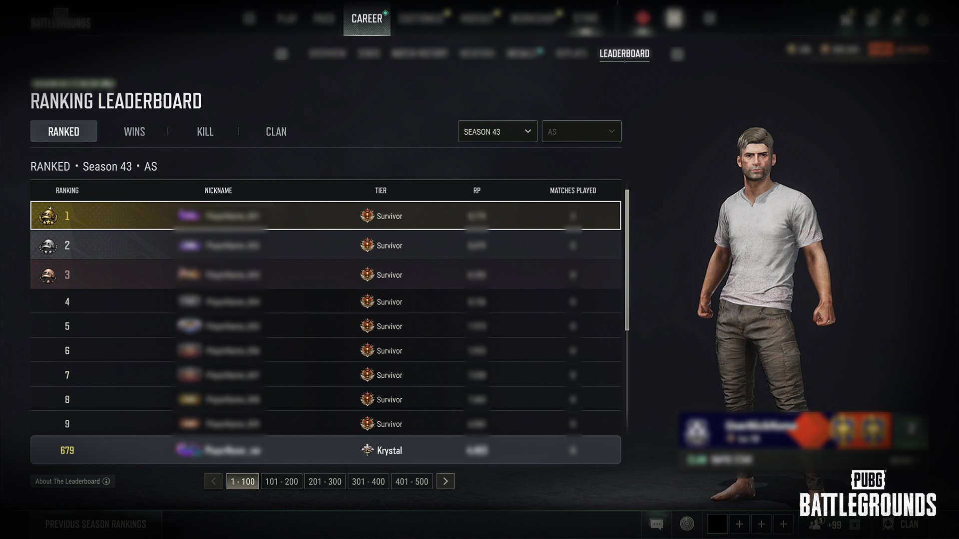 PUBG Ranked Season 43 placement match screen