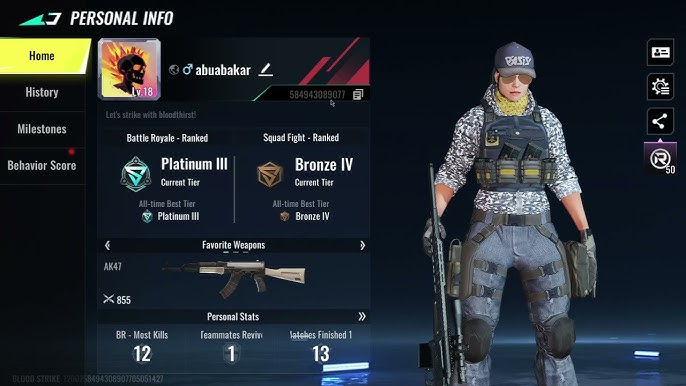 Blood Strike profile screen highlighting where to copy the Player ID