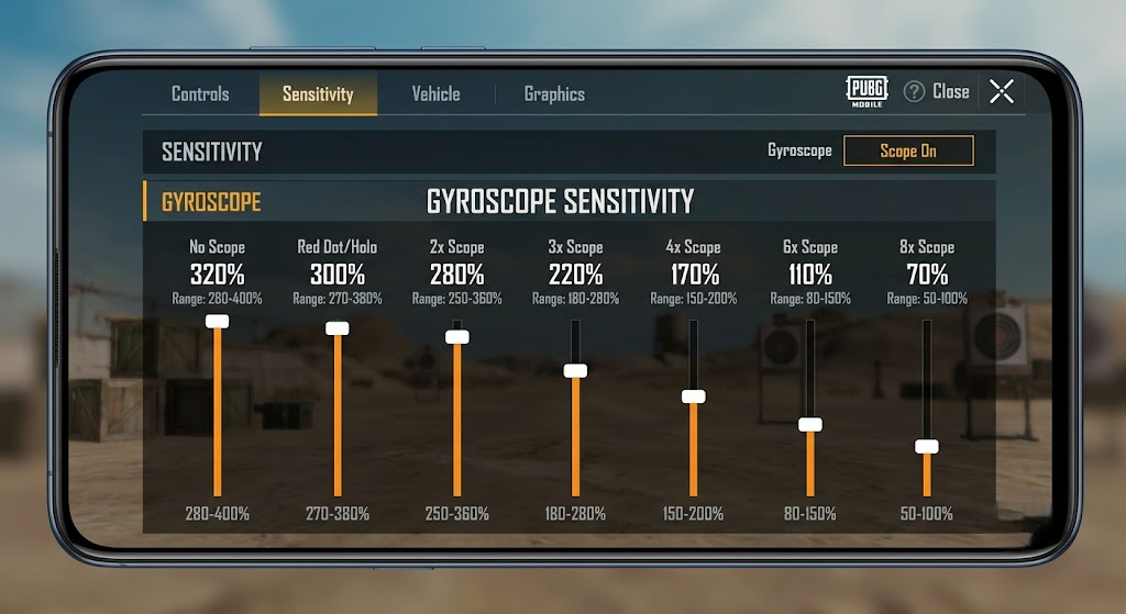 PUBG Mobile कैमरा और ADS सेंसिटिविटी कॉन्फ़िगरेशन मेन्यू