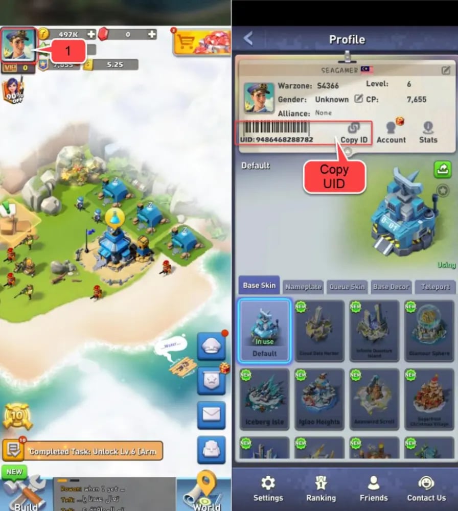 How to find your Top War Gold Bricks UID