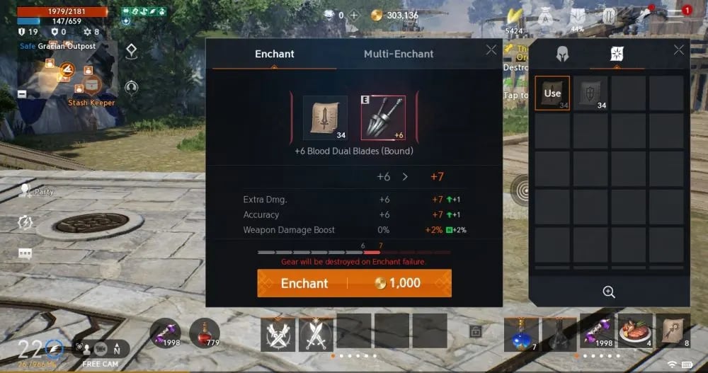 In-game marketplace showing Diamond prices for rare items and enhancement scrolls