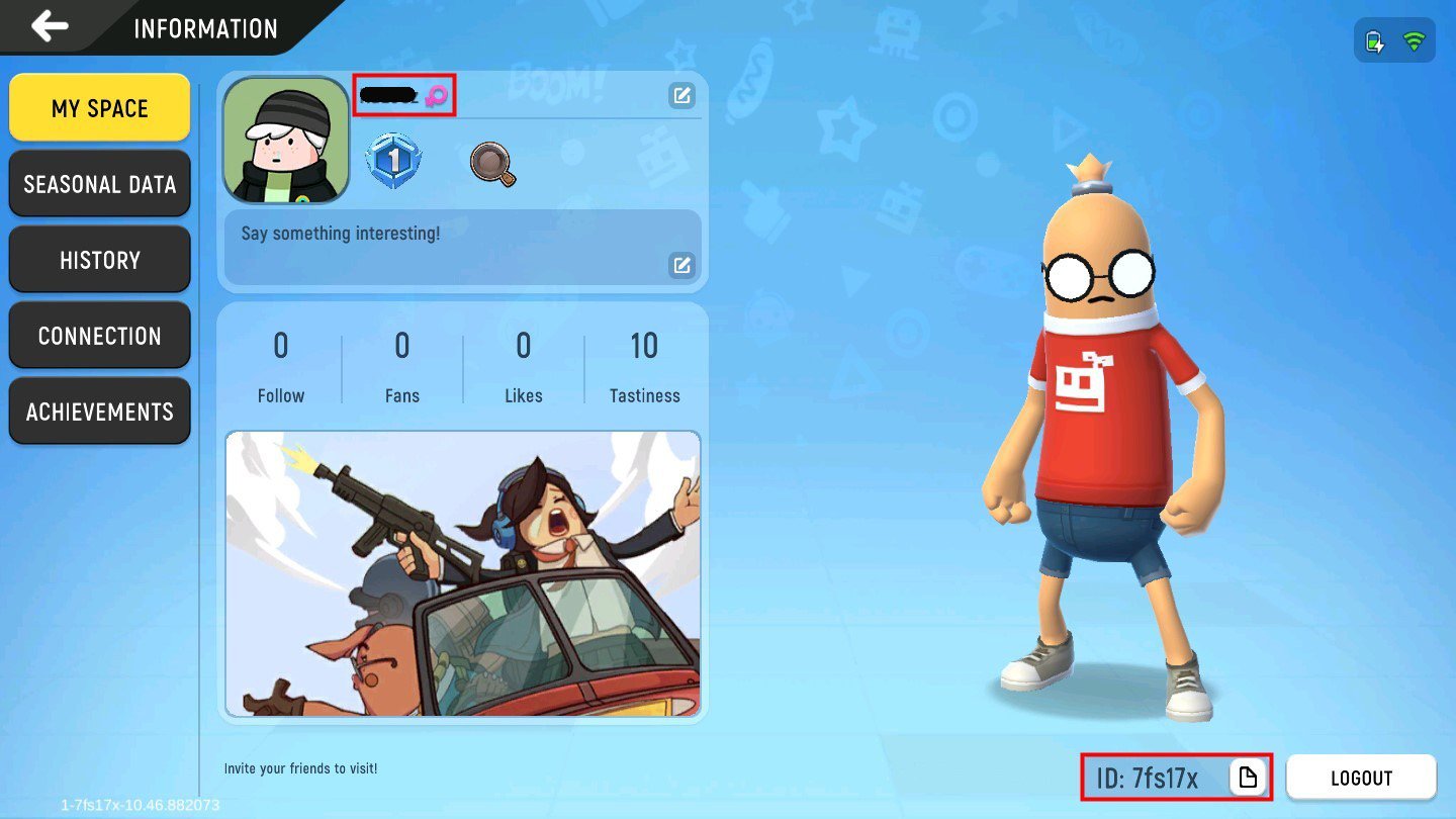 Sausage Man profile with the character model and alphanumeric player ID