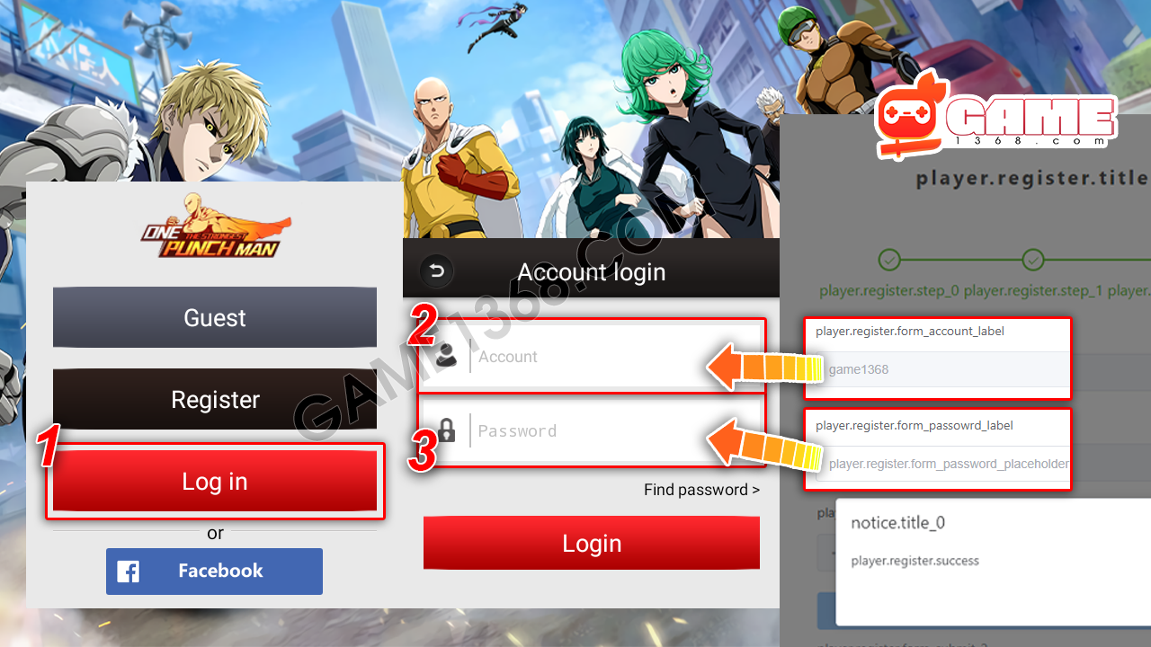 One Punch Man The Strongest title screen showing server selection