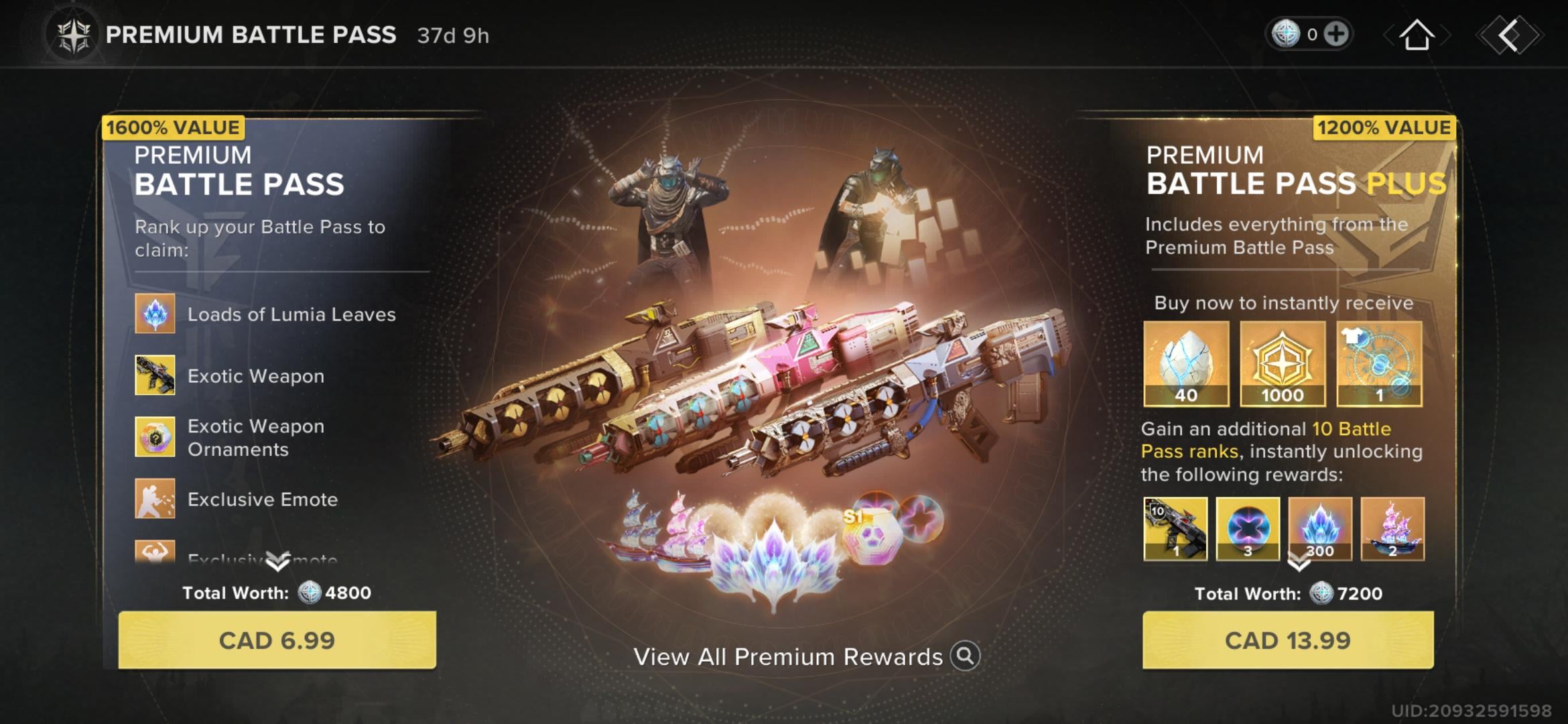 Pistă Premium Battle Pass Destiny Rising cu token de armă și recompense din magazinul exotic