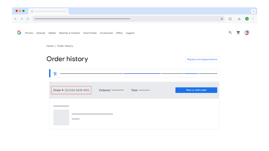 Interfaz de actividad del centro de pagos de Google mostrando el recibo de la transacción y el número de pedido