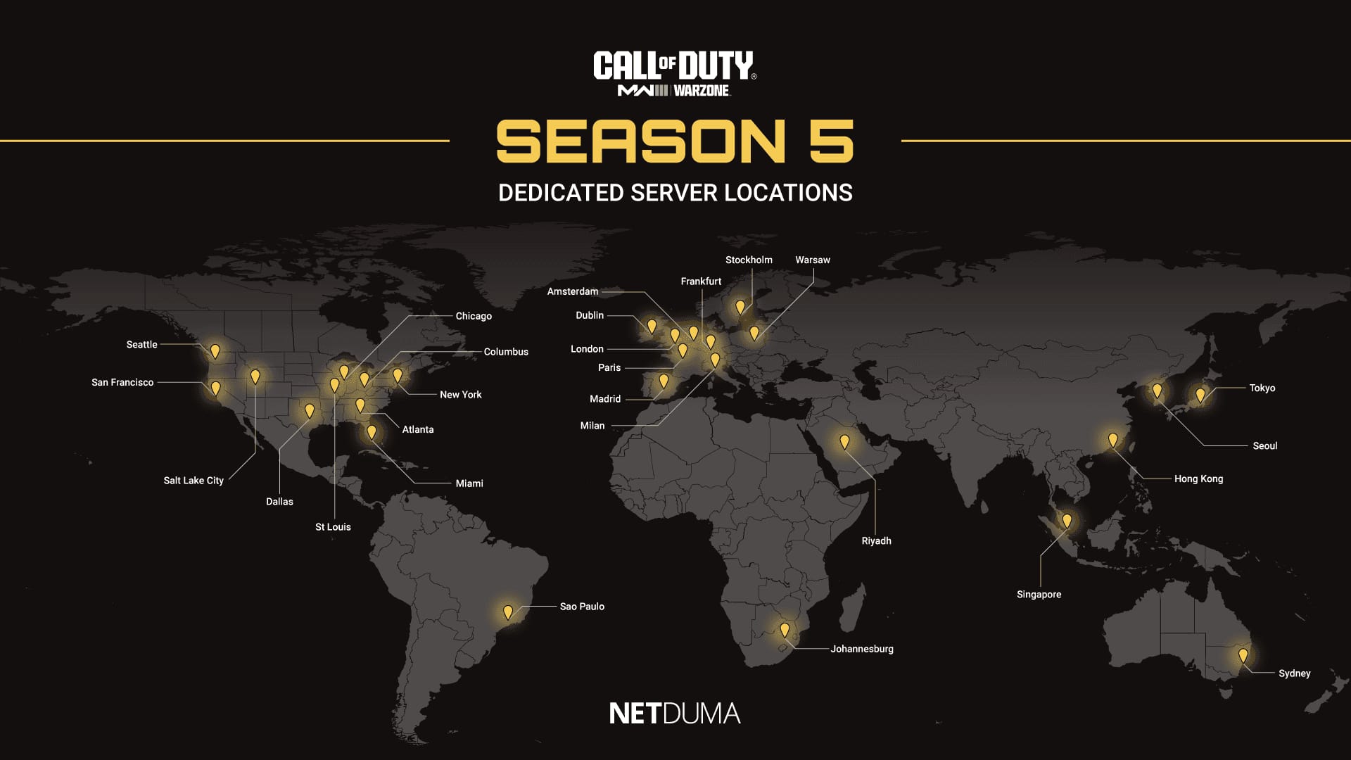 خريطة مناطق خوادم شحن Call of Duty: Mobile CP