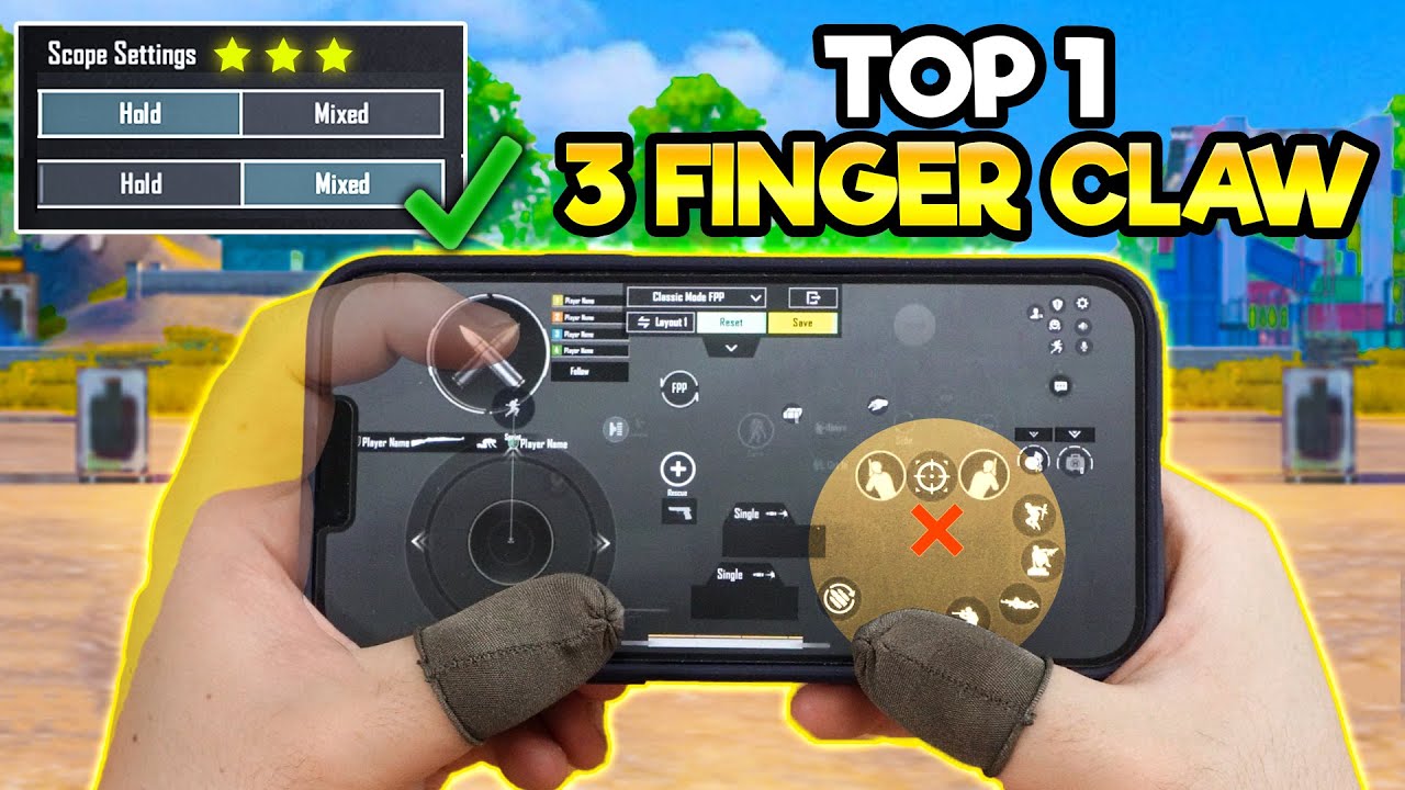Custom three-finger mobile HUD control scheme for Blockman Go Bedwars