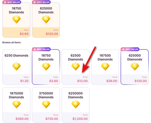 واجهة الدفع لموزع Chamet Diamonds مع حقل معرف المستخدم