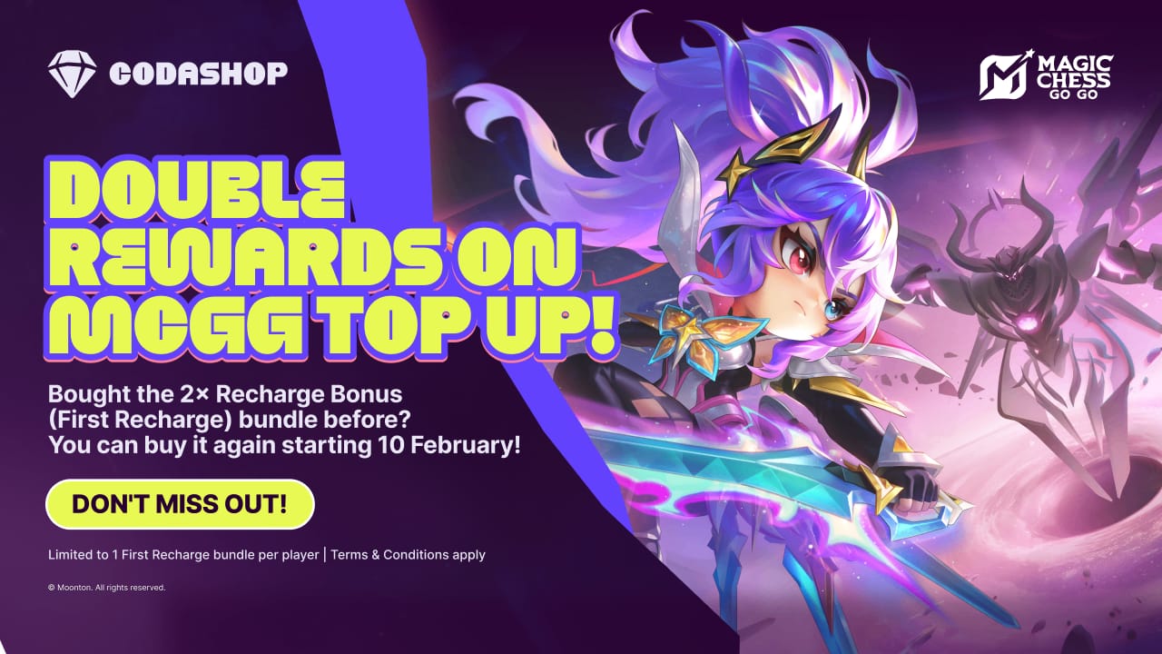 Skrin bonus pembelian pertama Magic Chess: Go Go Diamonds menunjukkan diamond yang digandakan