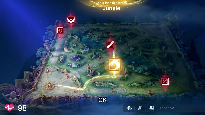 Hero select screen showing Jing being banned, forcing a Luna pickup
