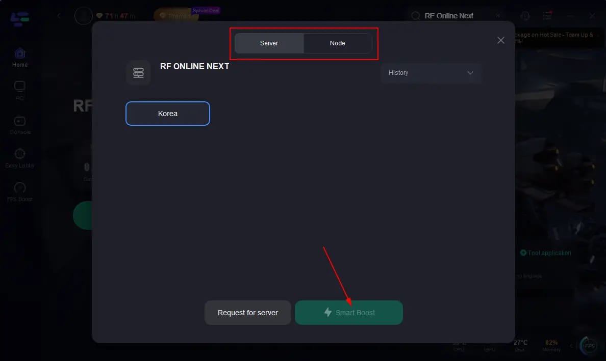 Ecranul de selecție a serverului RF Online Next cu ID-urile de server