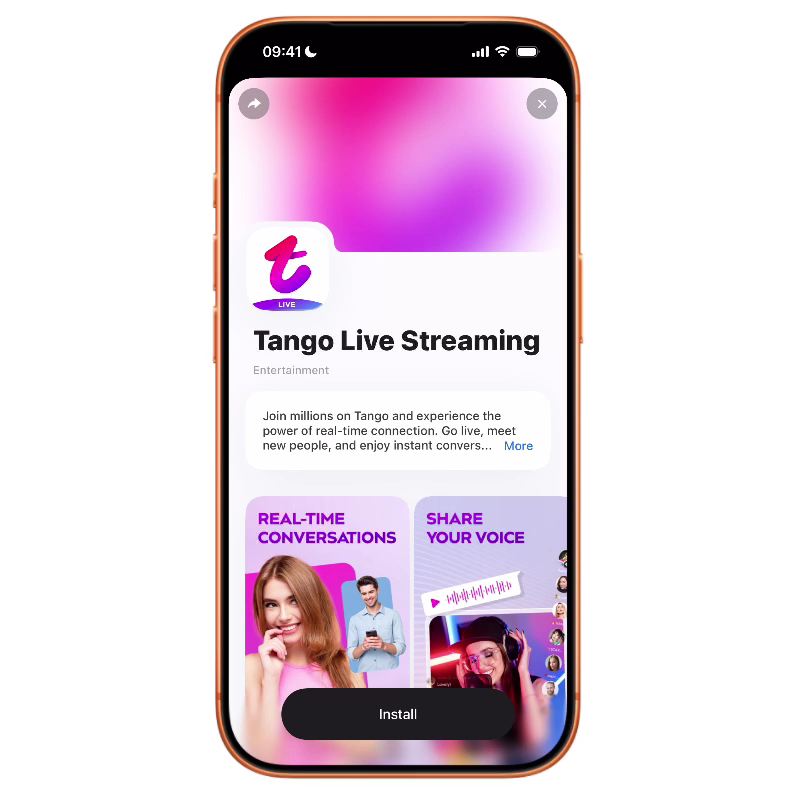 पोर्ट्रेट मोड Tango स्ट्रीमिंग के लिए iPhone पर BoarCast का उपयोग करता ब्रॉडकास्टर