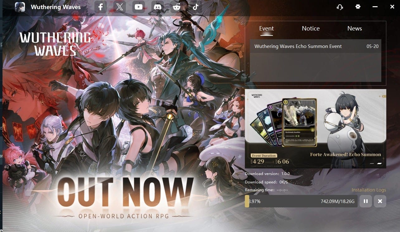 Interfaccia del centro ricariche del launcher PC di Wuthering Waves