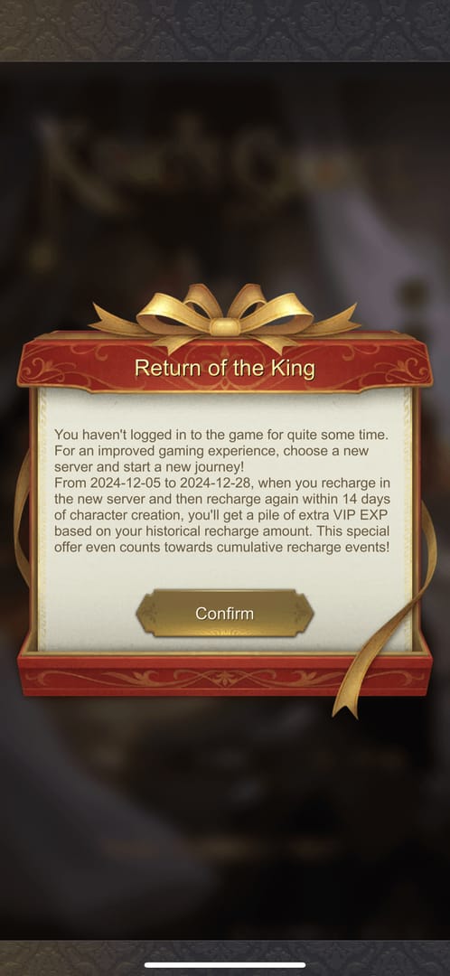 Opsi restore purchases dalam aplikasi Kings Choice untuk memulihkan pengiriman diamond yang hilang