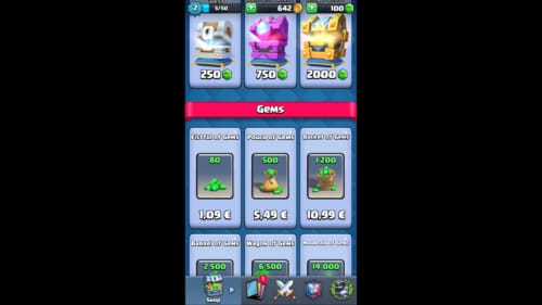 In-Game-Store-Oberfläche von Clash Royale für Aufladungen