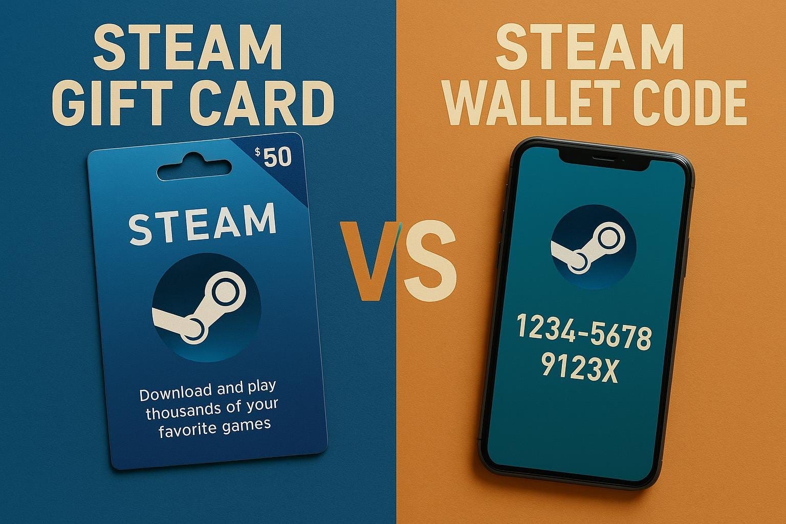 Comparison visual of Steam Wallet direct funding and Steam Wallet gift card redemption methods before a sale.