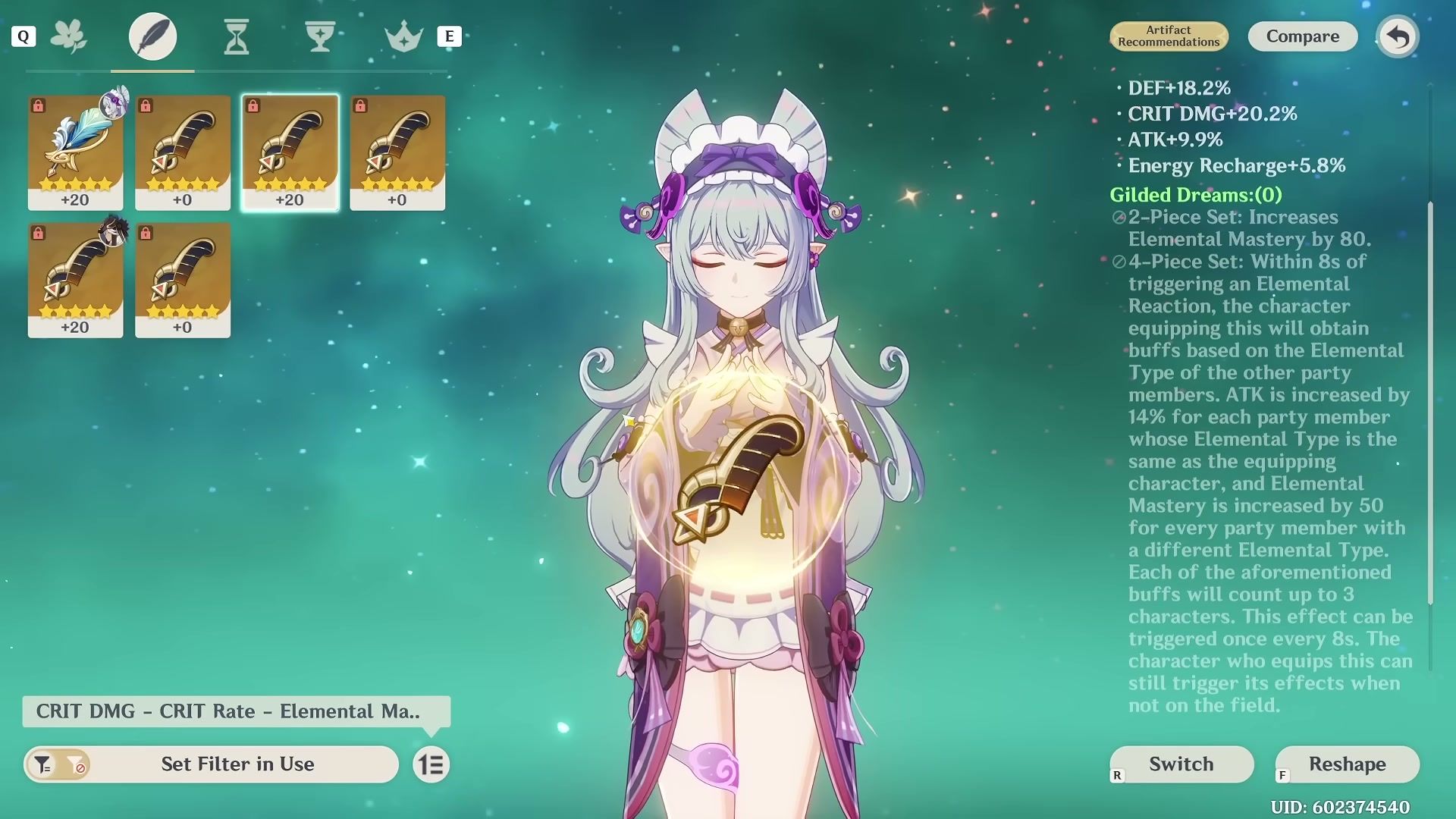 Build artefaktów Gilded Dreams dla Yumemizuki Mizuki