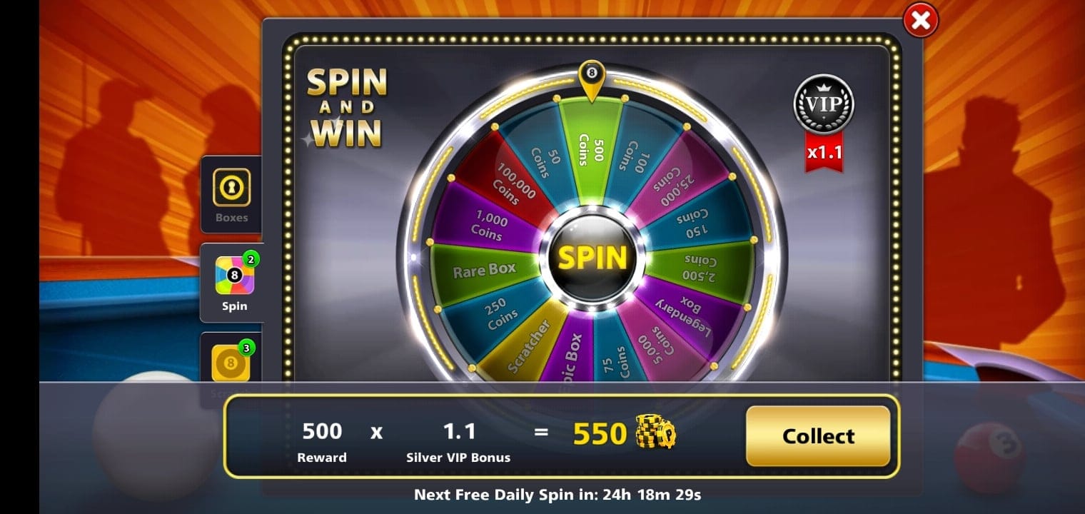 用于赚取免费金币的 8 Ball Pool Spin & Win 轮盘
