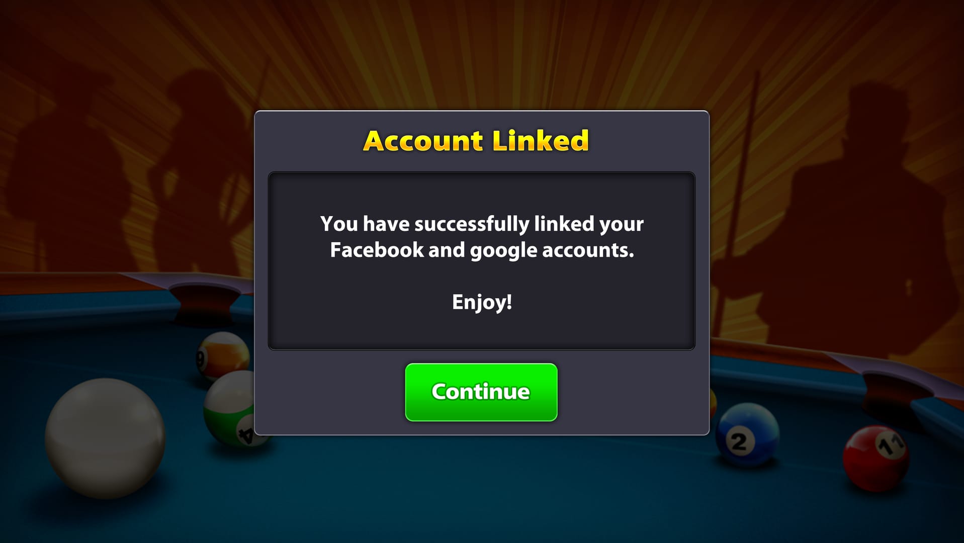 Anleitung zur Kontoverknüpfung in den 8 Ball Pool Einstellungen