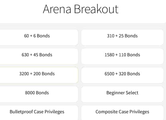 Pacote de 2500 mais 125 Bonds em Arena Breakout Infinite