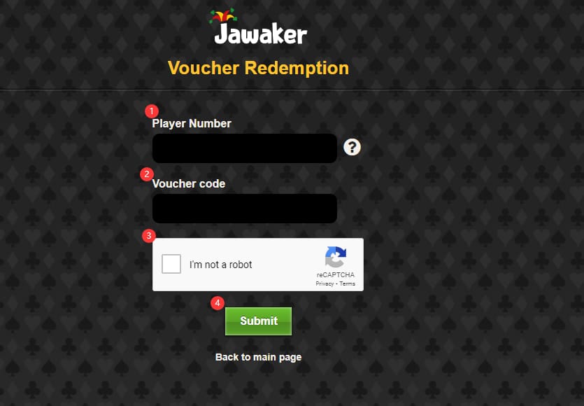Jawaker 官方代碼兌換頁面，包含玩家編號與代幣券代碼輸入欄位